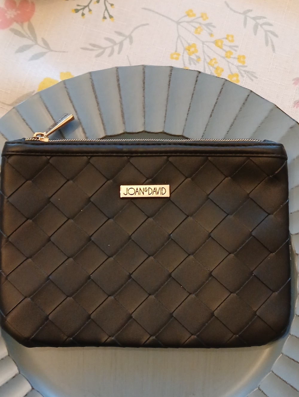 Joan & David Black Woven Zip Pouch Clutch